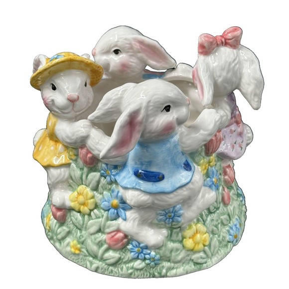 Ceramic Bunny Rabbit Decorative Centerpiece Container Easter Bunny Decoration - Picture 1 of 7